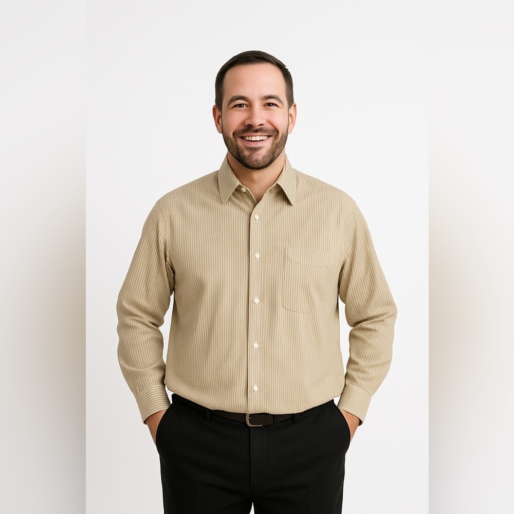 Eddie Bauer Men's Beige Dress Shirt